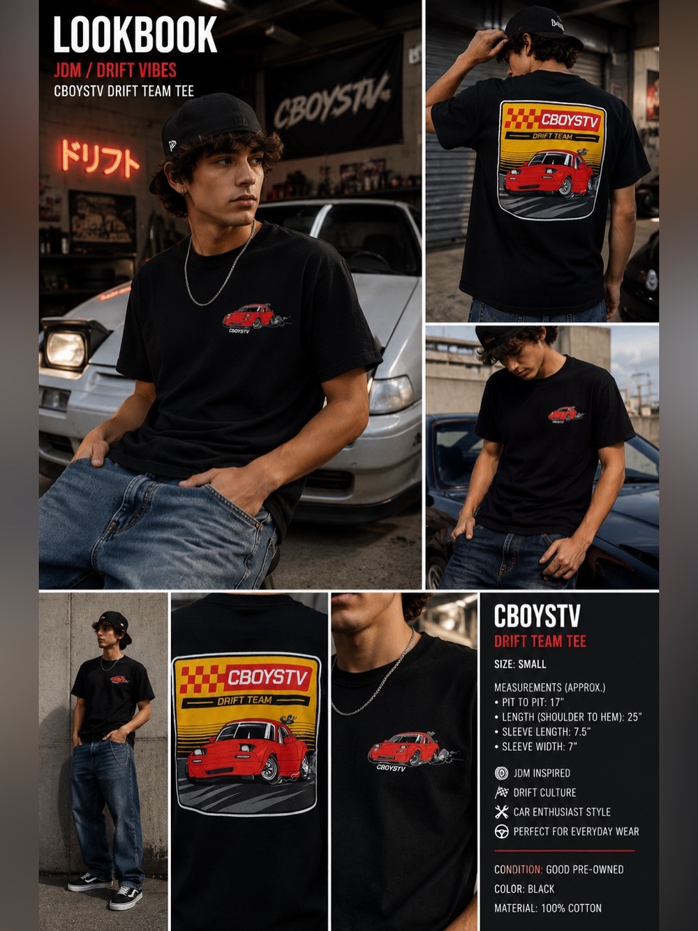 Life Wide Open CBOYSTV Drift Team T Shirt Small Black JDM Car Graphic Tee